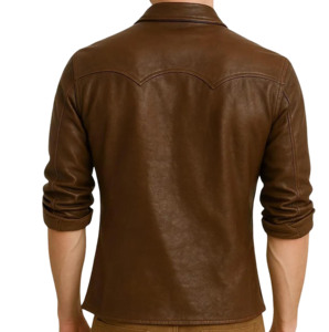 Best Quality Men Leather Casual <b>Shirt</b> Long Sleeve Regular Fit Breathable Stand Street Style <b>Button</b>-Up Customized Leather <b>Shirt</b> - Product Image 4