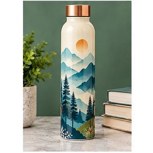 Designer Blue <b>white</b> floral Copper <b>Water</b> <b>Bottle</b> Portable Travel Drinkware with Copper Lid - Product Image 6