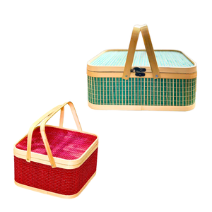 Cesta de Regalo Decorativa de Bambú Más Vendida, Color Personalizado Disponible, Artesanía de Mimbre con Tapa y Asa para Empaque de Regalos - Product Image 1