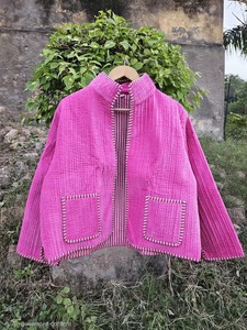 Indian Handmade Suzani Embroidery Velvet Reversible Cotton <b>Robe</b> Floral Pattern V-neck Full-Length Women's <b>Coat</b> - Product Image 5