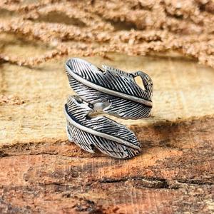 Anillos de Pluma Silvereye, Anillo Boho con Hoja para Mujer, Acabado en Plata Oxidada, Chapado en Oro de 18K, Diseño Nativo, Venta al por Mayor - Product Image 3