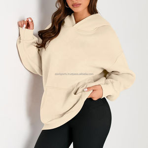 Sweat-shirts à capuche en coton de haute qualité pour femmes, manches longues, décontractés, unis, épaules personnalisées, logo surdimensionné, style grande taille, hiver - Product Image 4