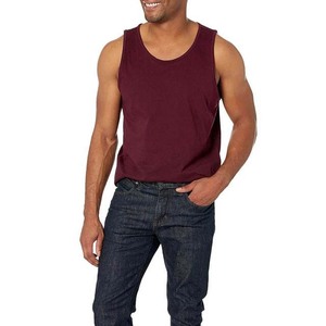 Men's Solid Color Cotton Tank <b>Top</b> O-Neck Casual Knitted Sleeveless Vest <b>Maroon</b> Summer Fitness Wear Men's Tank <b>Tops</b> All Size - Product Image 3