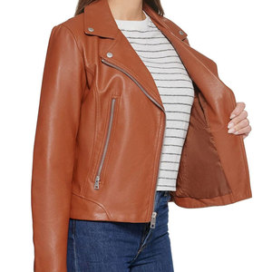 Chaqueta de cuero genuino para mujer, estilo motero, corte ajustado, diseño con cremallera, chaqueta informal de moda para viajes y actividades al aire libre - Product Image 3