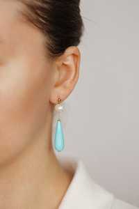 Natural Freshwater Pearl And Turquoise Resin Drop <b>Earrings</b> Gold Pearl Long <b>Dangle</b> Studs Elegant Fashion Jewelry - Product Image 2