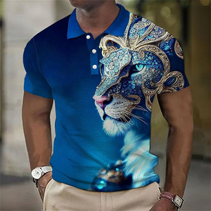Camiseta de Manga Corta con Estampado 3D de León, Personalizada por Sublimación, Estilo Casual para Uso Diario, con Solapa, Diseño de Bestia Feroz, en Poliéster para Hombre - Product Image 5