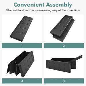 Banc de rangement pliable de 45 pouces avec mousse à mémoire de forme, tabourets et ottomanes confortables - Product Image 3