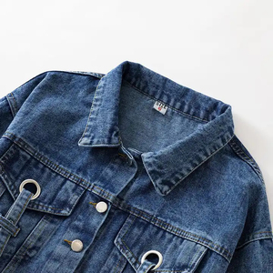 Chaqueta vaquera corta para mujer, de manga larga, con cuello vuelto, abotonadura sencilla, azul lavado - Product Image 5