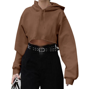 Sudadera con capucha corta de forro polar para mujer con cremallera completa, estilo años 90, manga larga, con cordón, hombros caídos, transpirable - Product Image 1