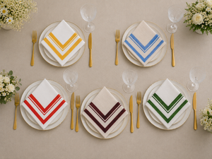 Chevron Border <b>Linen</b> <b>Cloth</b> Napkins Square Dinner Napkins Reusable <b>Table</b> <b>Linen</b> for Wedding Party Dining - Product Image 6