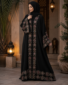 Base en velours noir tricoté brodé avec motif mandala circulaire à sequins pour veste ethnique, lehenga ou abaya pour femme - Product Image 1