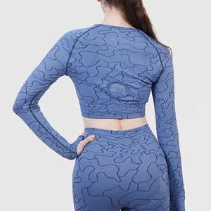 Haut court de sport pour femme de haute qualité, col rond doux, manches longues, coupe ajustée, compression, sexy, pour la gym - Product Image 4
