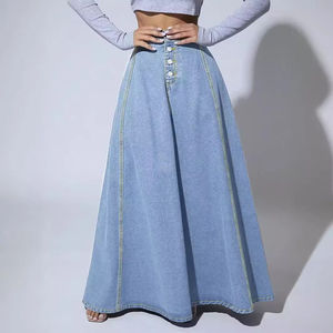 OEM High Quality Wholesale Custom Denim Cotton Mini Skirt for Womens High Waist Ladies <b>Jeans</b> <b>Button</b> Women's Denim Skirts - Product Image 4