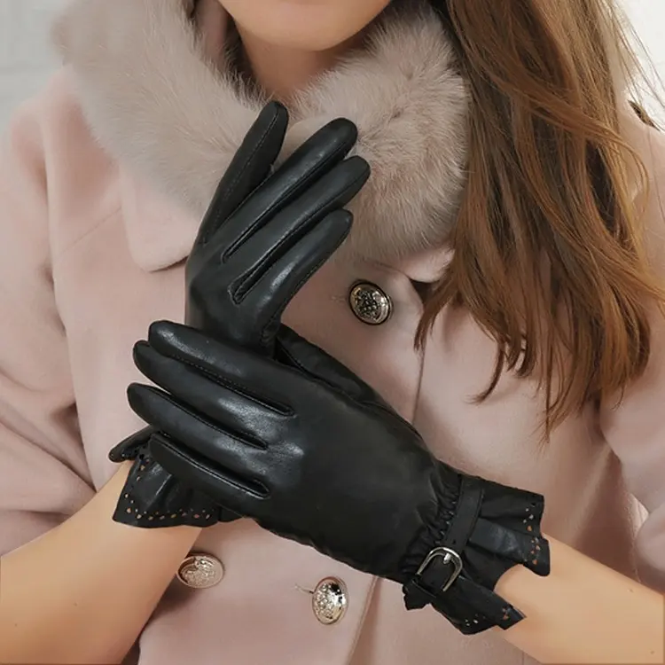 Găng tay da nhà sản xuất ấm mùa đông Màu Đen Nâu phụ nữ da lái xe găng tay Phụ nữ ăn mặc găng tay