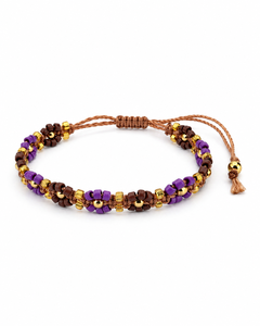 Bracelet artisanal tendance bohème en perles florales avec cordon marron réglable et accent doré pour femme, vente en gros, bijoux personnalisés Sstringz - Product Image 1