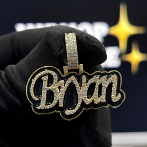 Collar Personalizado con Nombre en Burbuja, Plata de Ley 925, Moissanita VVS, Esmalte Negro, Estilo Hip Hop, OEM, ODM, Venta al Por Mayor, Unisex - Product Image 5