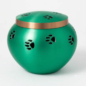Wholesale Brass Pet Cremation <b>Urn</b> Green Paw Print Memorial Ashes Keepsake Jar Handcrafted Metal Funeral <b>Urns</b> for Dogs <b>Cats</b> - Product Image 1