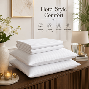 Pure Classic White 210 TC Cotton <b>Striped</b> Bedsheet | Premium Hotel Style Soft Breathable <b>Bedding</b> <b>Set</b> for Timeless Bedroom Comfort - Product Image 4