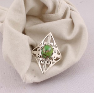 Vintage Green Copper <b>Turquoise</b> <b>Ring</b> 925 Sterling Silver Antique Style Green Gemstone <b>Ring</b> for Women Artisan Handmade Jewelry - Product Image 6