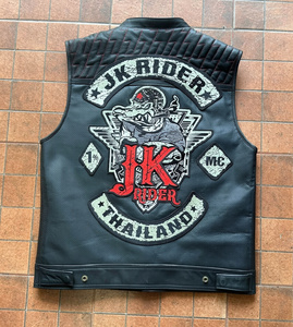Custom Men's Genuine Leather Biker Vest with Quilted Shoulders and Red Stitching - Product Image 4