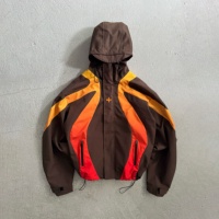 Veste coupe-vent à capuche de haute qualité, vêtement technique colorblock, manteau extérieur à panneaux dynamiques, veste de survêtement coupe ample
