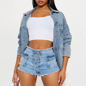 Ensemble en jean pour femme, conception personnalisée OEM, vente en gros, pour streetwear, nouvelle collection, veste et pantalon en jean pour femme, décontracté, délavé - Product Image 1