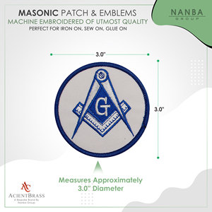 Écusson maçonnique brodé bleu et blanc avec le symbole du carré et de la compas - Product Image 3