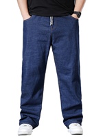 Jean slim homme taille mi-haute coupe droite avec ceinture élastique et fermeture éclair, grandes tailles, confortable, style coréen, délavé et adouci