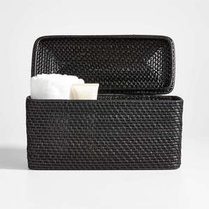 Modern Handmade <b>Black</b> Rattan <b>Bathroom</b> <b>Accessory</b> <b>Set</b> Tissue Box Covers Round Canisters & Tray Suitable for Home & Hotel Decor - Product Image 6