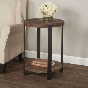 Elegante Mesa Auxiliar de Hierro con Tapa de Madera, Perfecta para Decoración Contemporánea, con Diseño Moderno y Construcción Duradera - Product Image 2