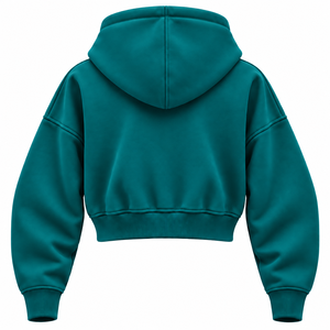 Sudadera con capucha de invierno para mujer, color verde azulado premium, personalizada, con hombros caídos, corte cropped, oversize, con cremallera, diseño personalizado, 100% algodón, forro polar. - Product Image 2