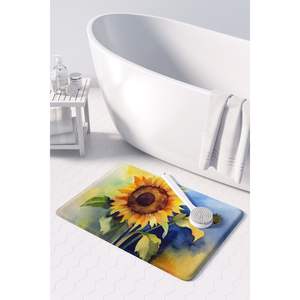 Alfombra de baño de espuma viscoelástica con acuarela de girasoles, alfombra de cocina antifatiga lavable a máquina, cojín cómodo para uso en baño y cocina - Product Image 3