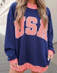 เสื้อสเวตเชิ้ตสีน้ำตาลตัวใหญ่ แต่งลายสก็อตแบบตะวันตก คอกลม สวมใส่ได้ทั้งชายและหญิง สไตล์ฤดูใบไม้ร่วง - Product Image 1