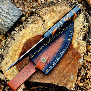 Couteau de chasse Bowie multifonction à lame fixe, directement du fabricant, manche en bois de rose, acier Damas cuivré, pour camping et extérieur, garantie 3 ans - Product Image 4