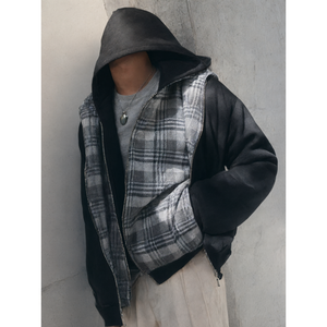 Nouveau sweat à capuche zippé réversible épais en molleton double face à carreaux marine 100% coton style streetwear vente en gros - Product Image 3