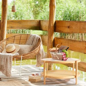 Tavolino da Caffè in Rattan Fatto a Mano Stile Boho 31,5 Pollici con Piano in Vetro per Soggiorno, Balcone, Patio o Camera da Letto - Product Image 6