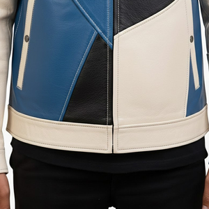 Veste en cuir véritable pour homme, style color block, veste d'hiver pour homme, col montant personnalisé de haute qualité, respirante et coupe-vent - Product Image 5