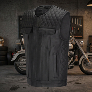 Material Comfortable Fit Biker Casual Outdoor Wear OEM Custom <b>Men</b> <b>Leather</b> <b>Vest</b> PU <b>Leather</b> Waistcoat Zip Front Durable - Product Image 5