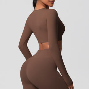 ชุดจั๊มสูทกีฬาผู้หญิง แขนยาว อุ่นสบาย ชุดโยคะแบบชิ้นเดียว ชุดออกกำลังกายแบบยืดหยุ่น กางเกงขาบาน ชุดลำลอง - Product Image 6