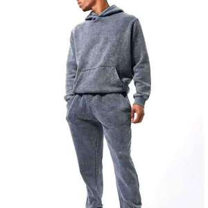 Ensemble de survêtement deux pièces noir pour homme, sweat-shirt à capuche et pantalon de jogging à cordon de serrage, décontracté et ample - Product Image 2