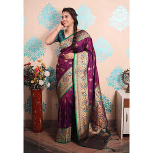 ผ้าไหมพิธาไนสีม่วงลายวีฟ  ผ้าไหมทอสีม่วงลายวีฟ  น้ำหนัก 650 กรัม  เสื้อผ้าอินเดียและปากีสถาน - Product Image 2