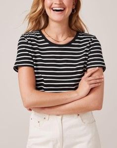 Top casual cómodo y minimalista a rayas con cuello redondo para mujer, uso diario - Product Image 1
