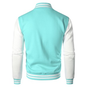 <b>Men's</b> Turquoise Varsity <b>Jacket</b> <b>White</b> Sleeves PU Fabric Single Button Closure Stand Collar Regular Fit Autumn Casual Wear - Product Image 2