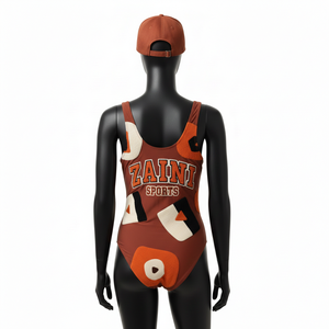 Traje de Baño Deportivo de Una Pieza para Mujer, Tejido Elástico Grueso de Poliéster y Spandex, Paneles Marrón y Naranja, Logotipo Personalizado - Product Image 2