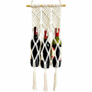Support mural en macramé blanc pour bouteilles, 26x16 pouces, décoration bohème pour la maison, étagère de cuisine, forme rectangulaire, design géométrique abstrait - Product Image 1