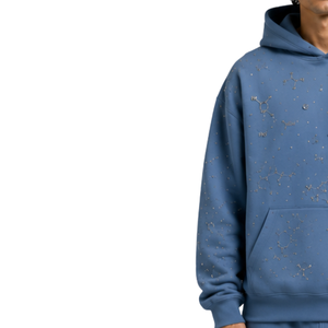 Sweat à capuche personnalisé pour homme, motif chimie en strass bleus, coupe oversize, en polaire épaisse, streetwear décontracté, avec logo personnalisé - Product Image 3