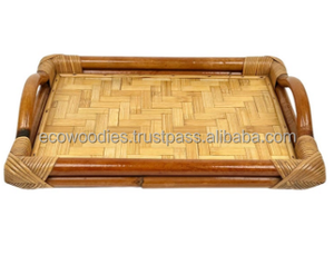 Flourish Hand-Carved Eco-Friendly Solid Wood Bamboo Coffee Table Tray <b>Single</b>-Tier for Hotels Restaurants Beverage Tableware - Product Image 3