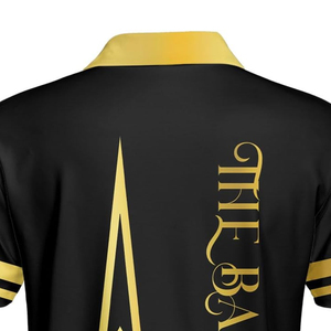 เสื้อเชิ้ตพรีเมียมบาร์เบอร์ แบล็คโกลด์ สำหรับผู้ชาย แขนสั้น ลำลอง พิมพ์ลาย ทรงปกติ แต่งขอบตัดกัน ผ้าโพลีเอสเตอร์ 100% แห้งเร็ว - Product Image 5