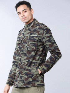 Chemise-veste camouflage pour homme, col mandarin, fermeture éclair sur le devant, épaulettes, style vêtement de travail, respirante, en polyester, pour l'automne - Product Image 5
