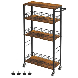 4-Tier Narrow <b>Storage</b> <b>Rack</b> with Wood Tabletop and Casters - Product Image 2
